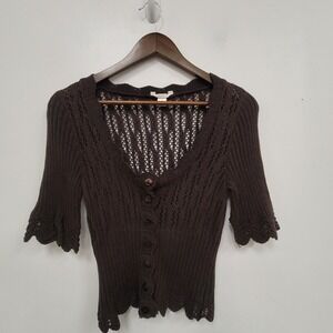 Studio Y Womens Half Sleeve Y2K Forest Fairy Cardigan Size M Brown Button V Neck